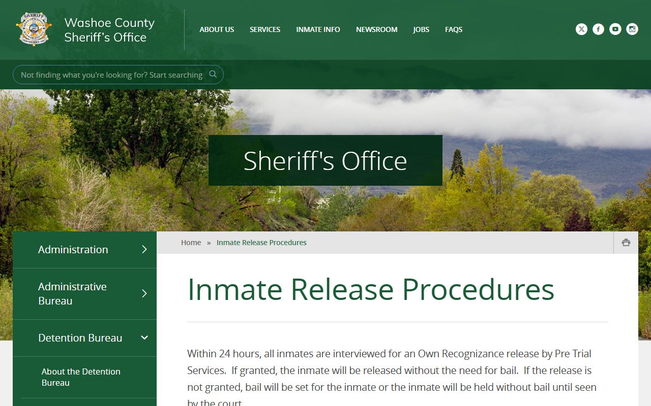 Washoe County court records after arrest bail payment and release procedures