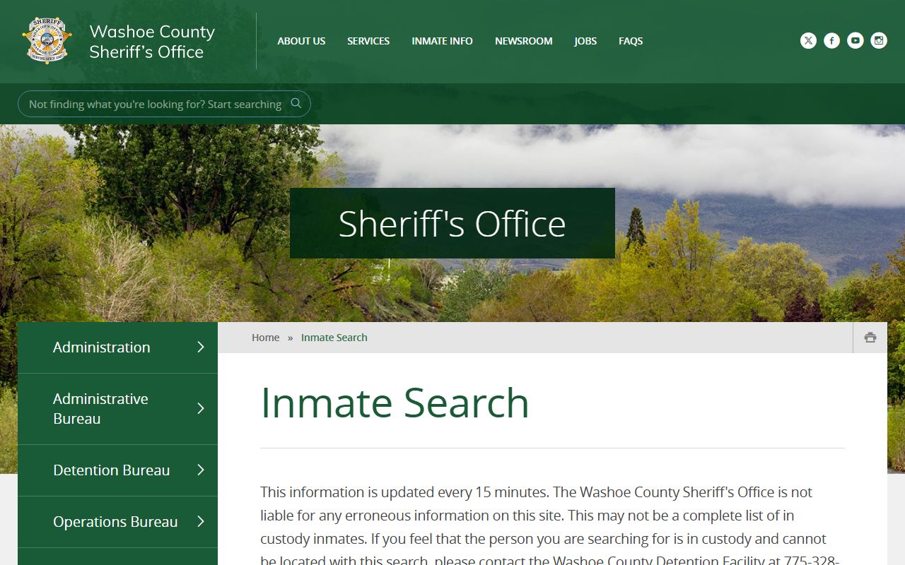 Washoe County inmate records last-name roster search form