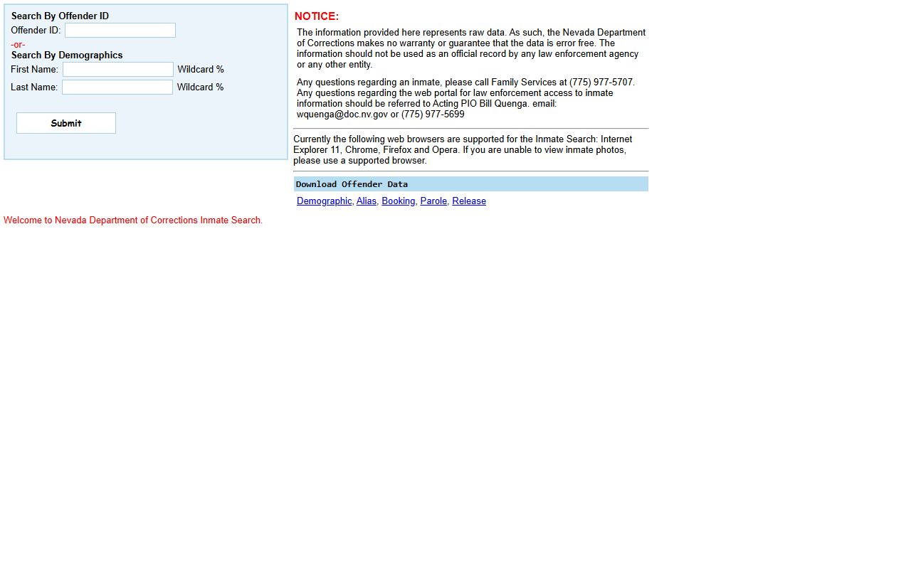Nevada Department of Corrections inmate search for Washoe County sentenced prisoners